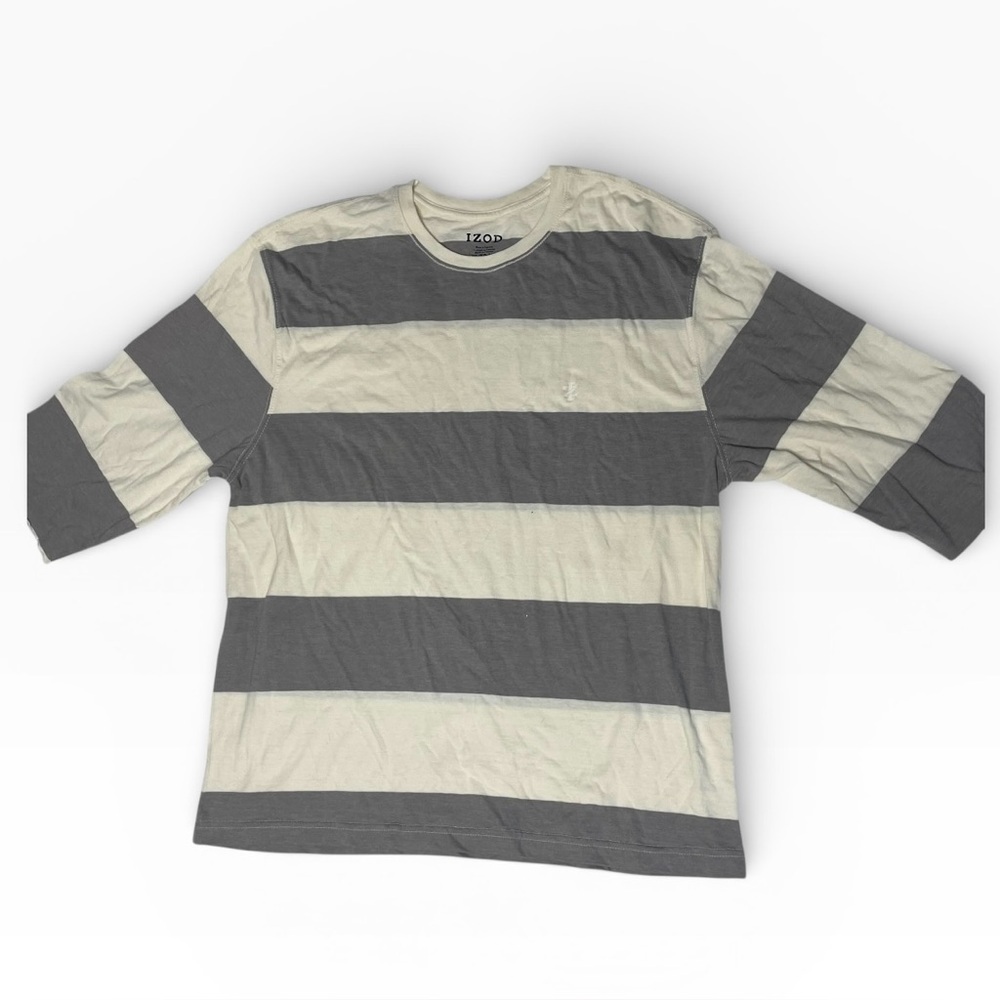 IZOD Men’s Striped Long Sleeve Shirt Cream Gray Size XL